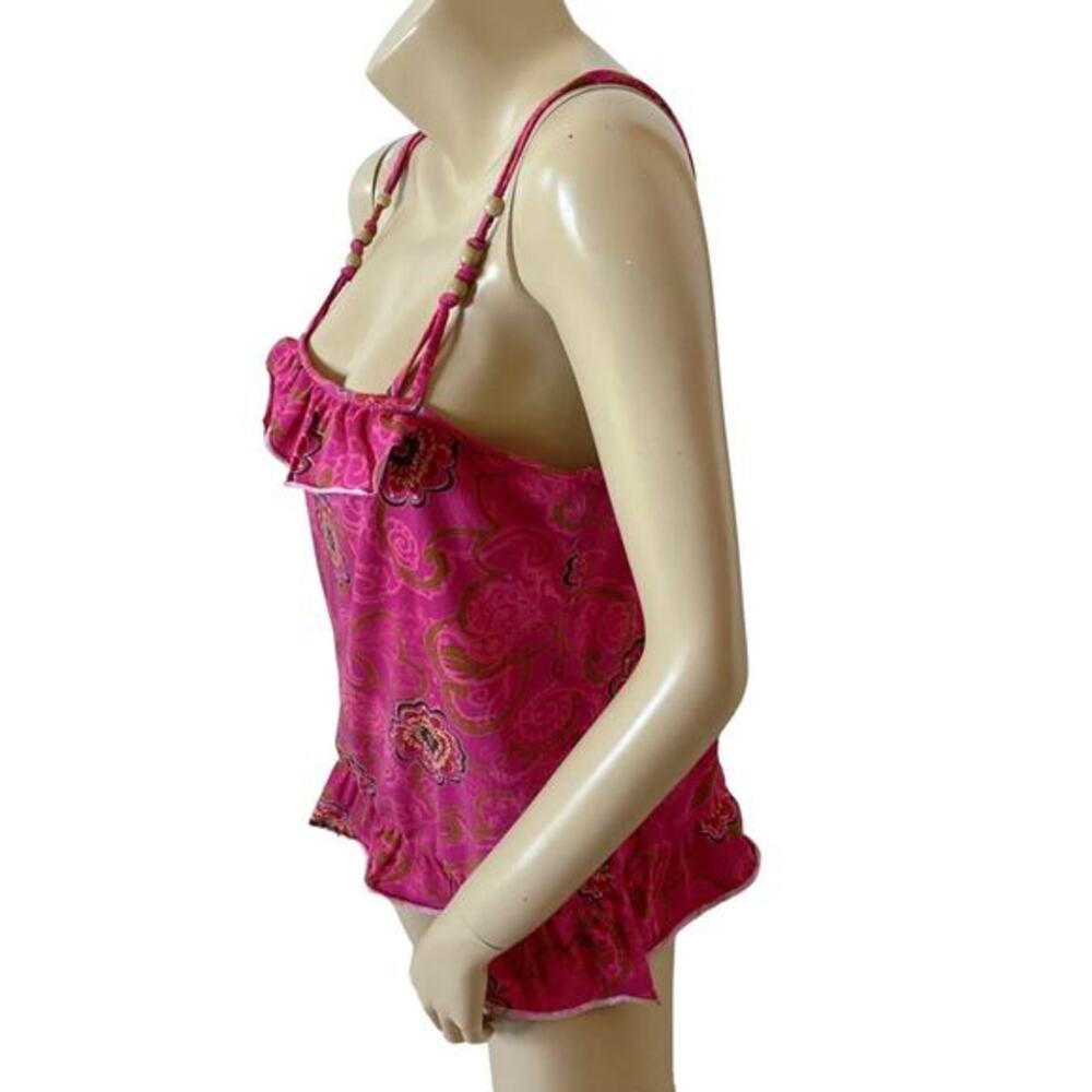 M-Y Clothing Beaded Ruffle Cami Tank Top Womens XL Pink Floral Paisley Boho